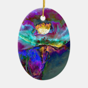 Romantische elegante paarse turquoise bloemschilde keramisch ornament