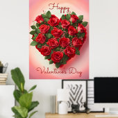 Romantische Elegante Rode Rozen Hart Valentijnsdag Poster (Thuiskantoor)