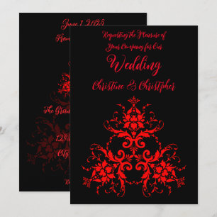 Romantische, Elegante  Rood Damast Bruiloft Kaart