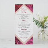 Romantische Elegante Roze Rozen Bruiloft Menu (Staand voorkant)