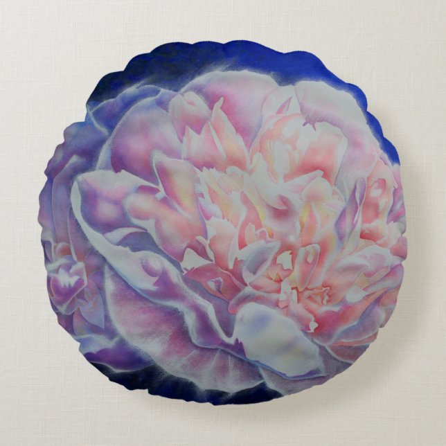 Romantische elegante roze witte pastel waterverf rond kussen (Voorkant)