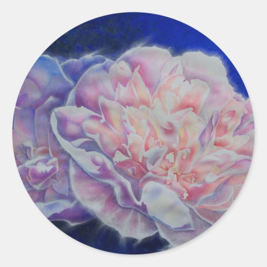 Romantische elegante roze witte pastel waterverf ronde sticker (Voorkant)