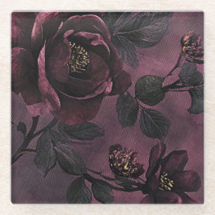 Romantische Elegante rozen & Donkere Vintage bloem Glazen Onderzetter