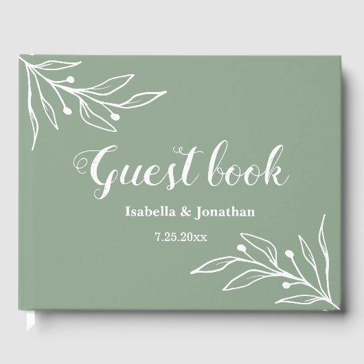 Romantische elegante salie groene bloemen bruiloft gastenboek (Voorkant)