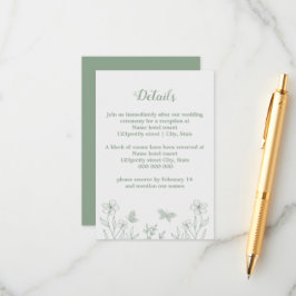 Romantische elegante salie groene bloemen bruiloft informatiekaartje