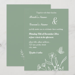 Romantische elegante salie groene bloemen bruiloft kaart