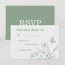 Romantische elegante salie groene bloemen bruiloft RSVP kaartje