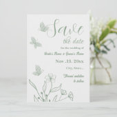 Romantische elegante salie groene bloemen bruiloft save the date (Staand voorkant)