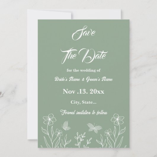 Romantische elegante salie groene bloemen bruiloft save the date (Voorkant)