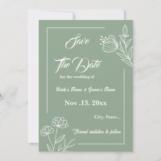 Romantische elegante salie groene bloemen bruiloft save the date (Voorkant)
