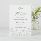 Romantische elegante salie groene bloemen bruiloft save the date (Staand voorkant)