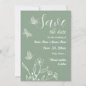 Romantische elegante salie groene bloemen bruiloft save the date (Voorkant)
