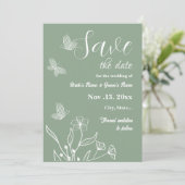 Romantische elegante salie groene bloemen bruiloft save the date (Staand voorkant)
