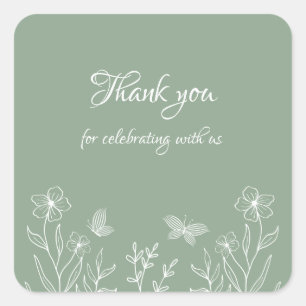 Romantische elegante salie groene bloemen bruiloft vierkante sticker
