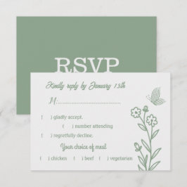 Romantische elegante saliegroen bloemige bruiloft RSVP kaartje