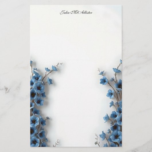 Romantische elegante serene blauwe bloesems briefpapier (Voorkant)