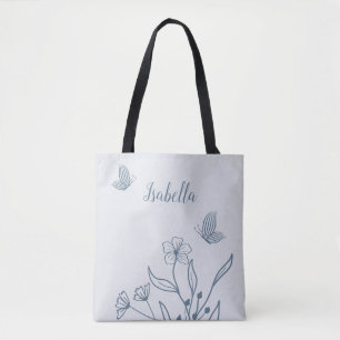 Romantische elegante stoffige blauwe bloem tote bag