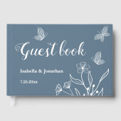 Romantische elegante stoffige blauwe bloemen bruil gastenboek (Voorkant)