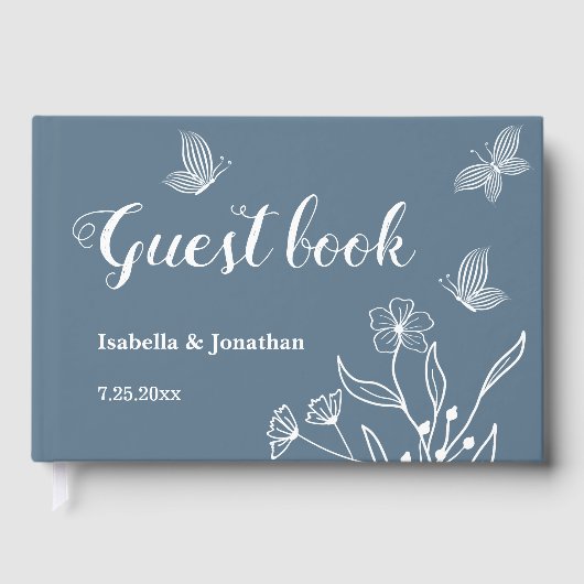 Romantische elegante stoffige blauwe bloemen bruil gastenboek (Voorkant)