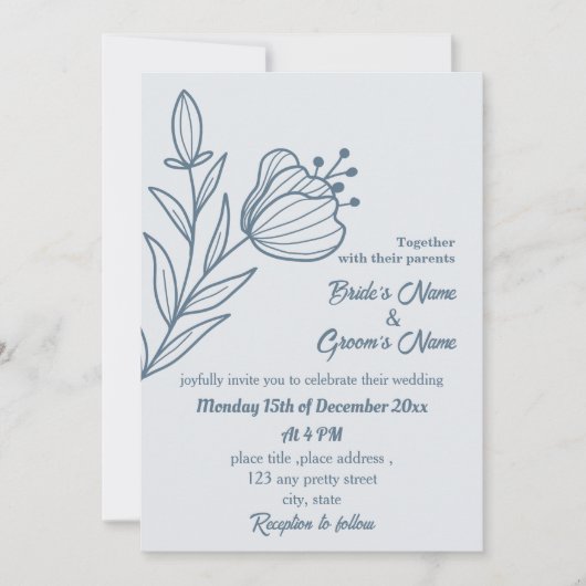 Romantische elegante stoffige blauwe bloemen bruil kaart (Voorkant)