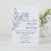 Romantische elegante stoffige blauwe bloemen bruil kaart (Staand voorkant)