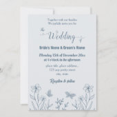 Romantische elegante stoffige blauwe bloemen bruil kaart (Voorkant)