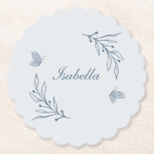 Romantische elegante stoffige blauwe bloemen bruil kartonnen onderzetters (Voorkant)