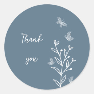 Romantische elegante stoffige blauwe bloemen bruil ronde sticker