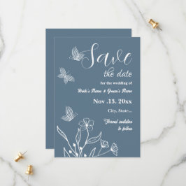 Romantische elegante stoffige blauwe bloemen bruil save the date