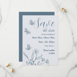 Romantische elegante stoffige blauwe bloemen bruil save the date