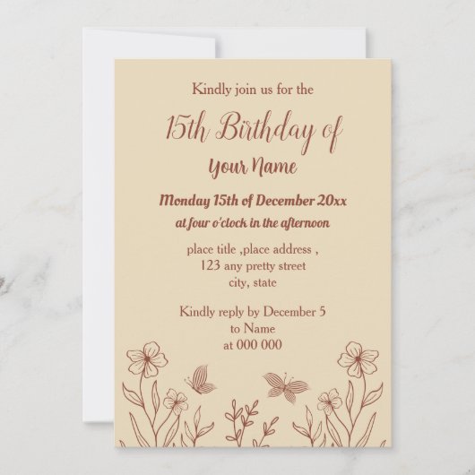 Romantische elegante terracotta bloemen verjaardag kaart (Voorkant)