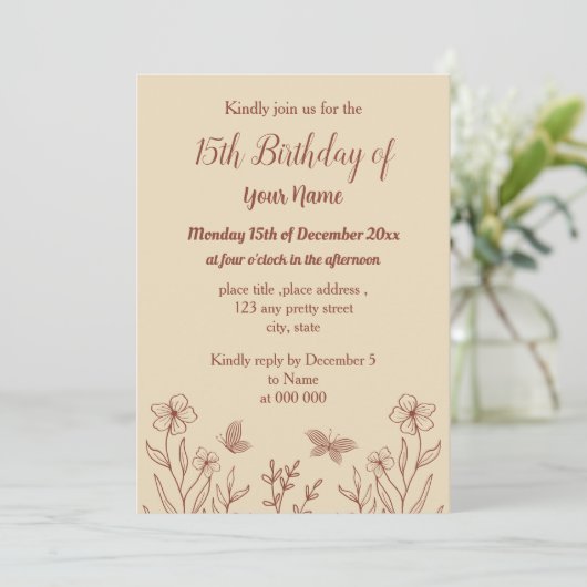 Romantische elegante terracotta bloemen verjaardag kaart (Staand voorkant)