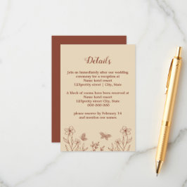 Romantische elegante terracotta bloemenbruiloft informatiekaartje