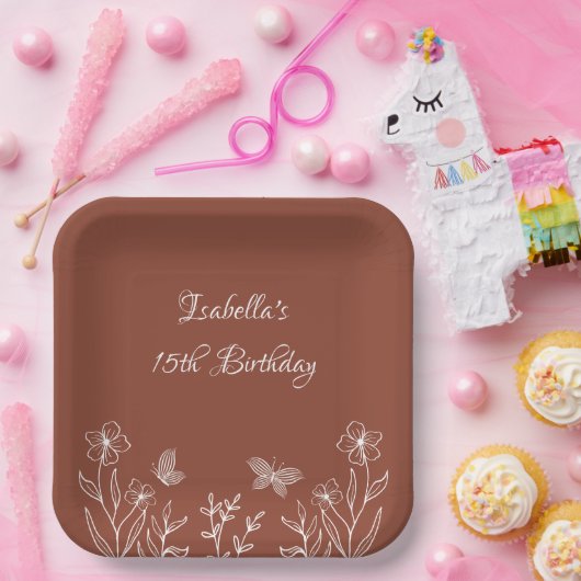 Romantische elegante terracotta bloemenbruiloft papieren bordje (Feest)