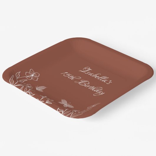 Romantische elegante terracotta bloemenbruiloft papieren bordje (Gebogen)
