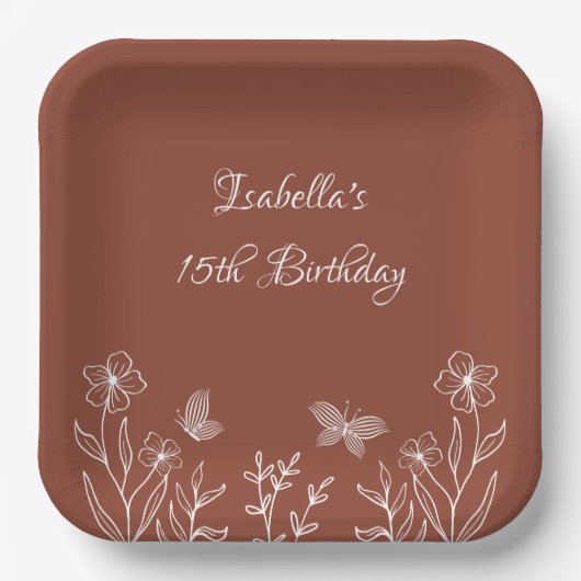 Romantische elegante terracotta bloemenbruiloft papieren bordje (Voorkant)