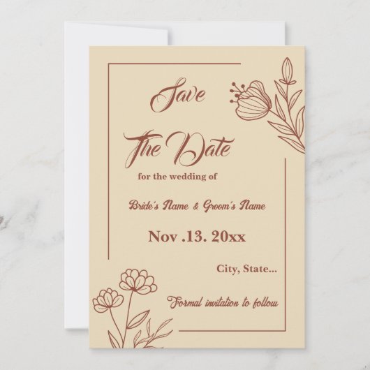 Romantische elegante terracotta bloemenbruiloft save the date (Voorkant)