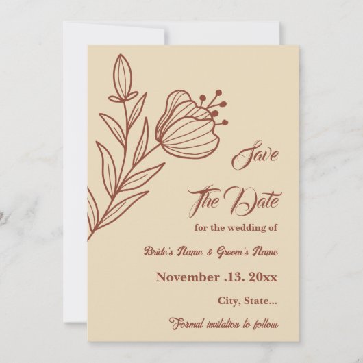 Romantische elegante terracotta bloemenbruiloft save the date (Voorkant)