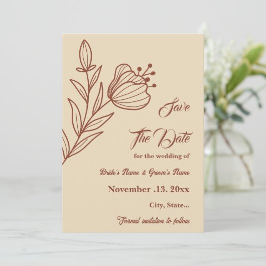 Romantische elegante terracotta bloemenbruiloft save the date (Staand voorkant)