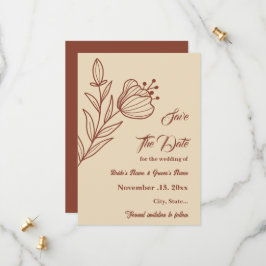 Romantische elegante terracotta bloemenbruiloft save the date