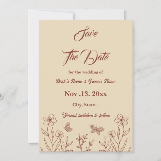 Romantische elegante terracotta bloemenbruiloft save the date (Voorkant)