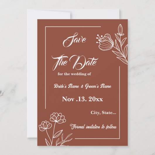 Romantische elegante terracotta bloemenbruiloft save the date (Voorkant)