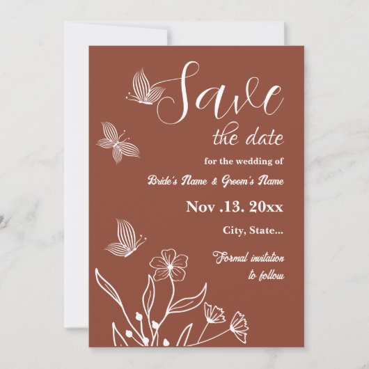 Romantische elegante terracotta bloemenbruiloft save the date (Voorkant)
