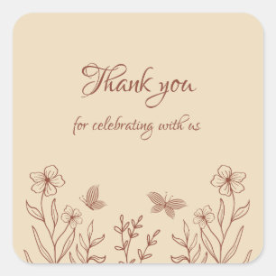 Romantische elegante terracotta bloemenbruiloft vierkante sticker
