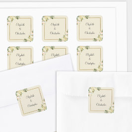 Romantische Elegante Trouw Bloemige Groene Tinten  Vierkante Sticker