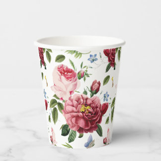 Romantische Elegante Vintage Roze Engelse Rozen Papieren Bekers