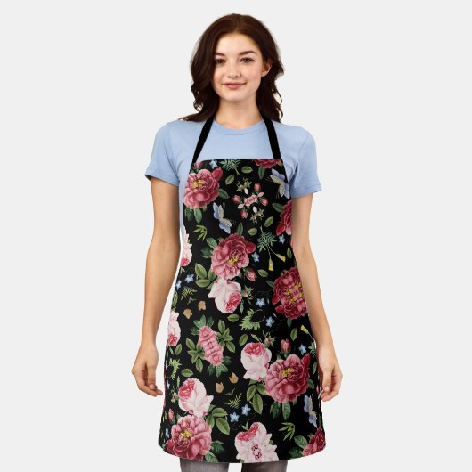Romantische Elegante Vintage Roze Engelse Rozen Schort (Gedragen)