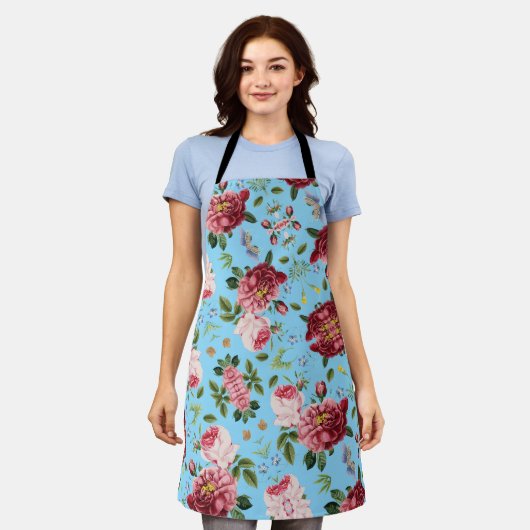Romantische Elegante Vintage Roze Engelse Rozen Schort (Gedragen)