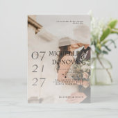 Romantische elegante witte overlay foto bruiloft kaart (Staand voorkant)