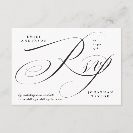 Romantische elegante zwart-wit kalligrafie RSVP kaartje (Voorkant)